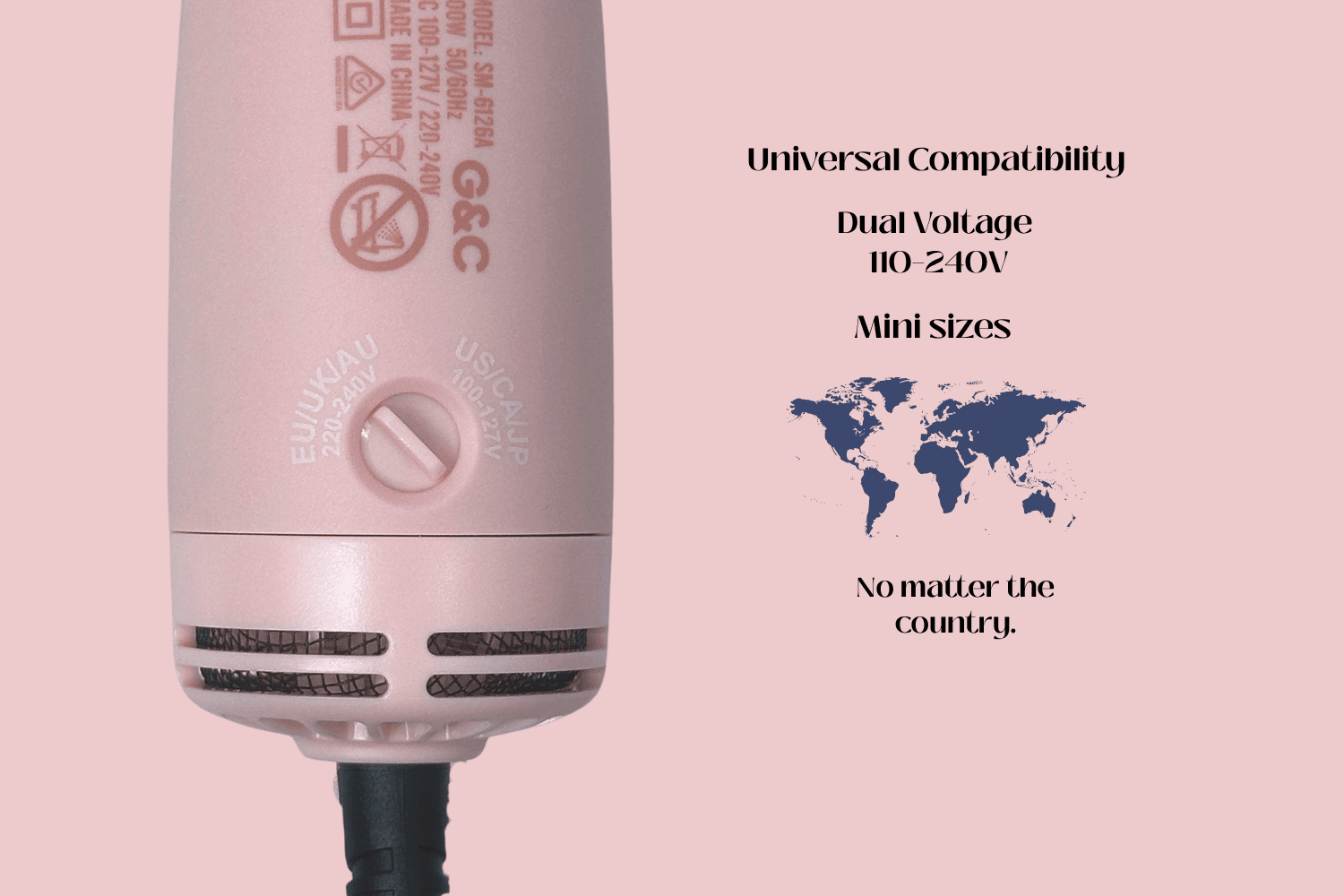 Professional hair tool by Gold Class G&C Mini Blowout Brush – Dual Voltage Travel small Dryer Brush